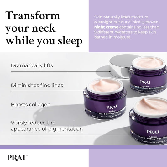Ageless Throat & Decolletage Night Creme 50Ml - Moisturising & Hydrating Formula, Two Types of Retinol - Brightens & Firms Skin - Anti-Ageing, Anti-Wrinkle Cream - Overnight Recovery Skincare