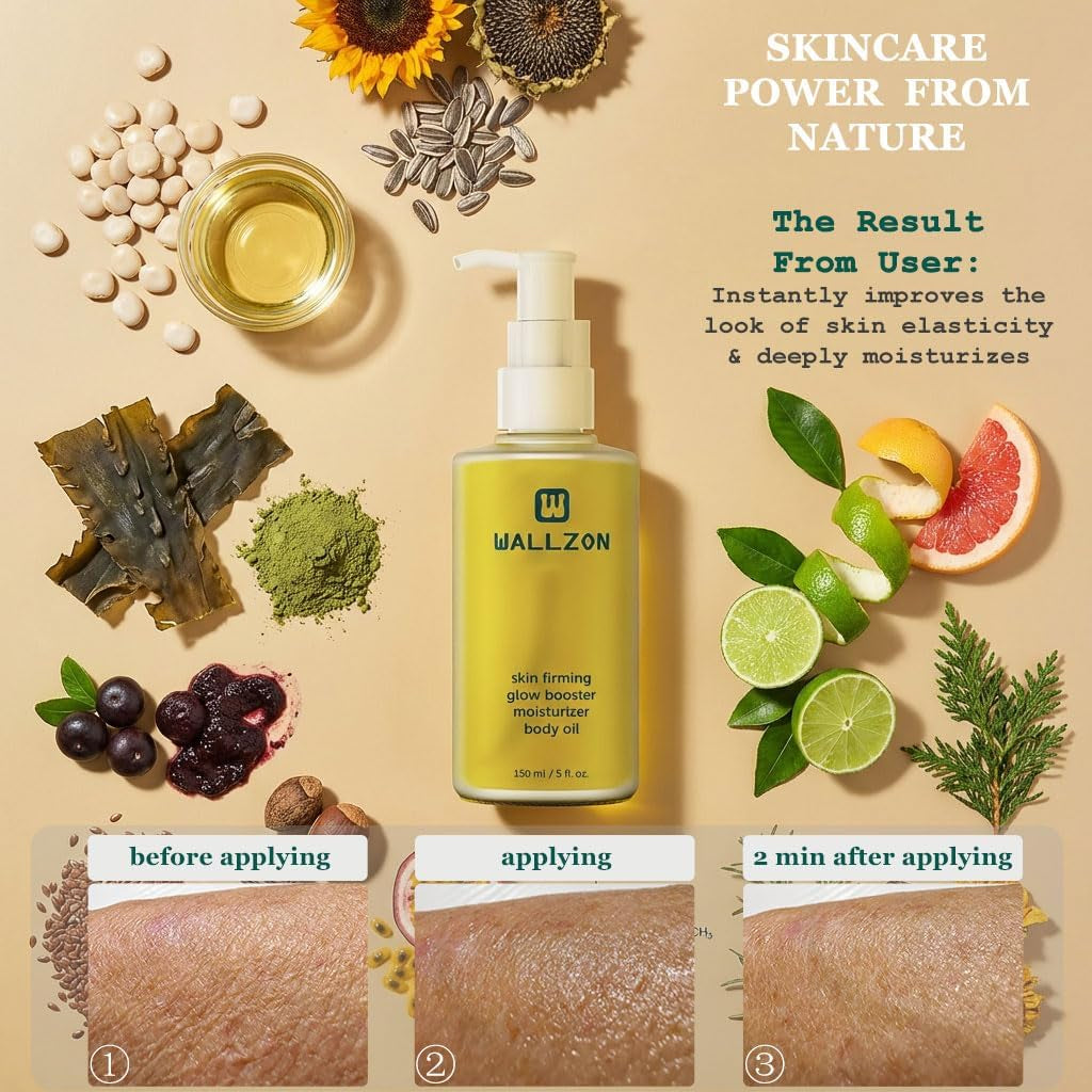 Firming & Nourishing Body Oil for Women with Seaweed Extract, 150Ml after Shower Skincare Oil, Non-Greasy, Lightweight, Fast-Absorbing, Improves Skin Elasticity, Citrus Scent