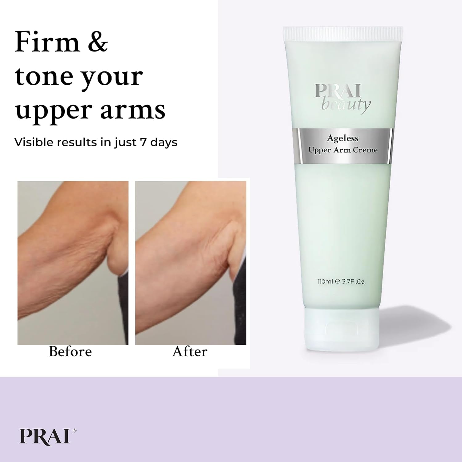 Ageless Upper Arm Creme 110Ml - Advanced Firming & Anti-Ageing Body Cream - Moisturising & Tightening Lotion - with Caffeine & Caprylic/Capric Triglycerides - Tones Loose, Saggy Skin - Mint Scent