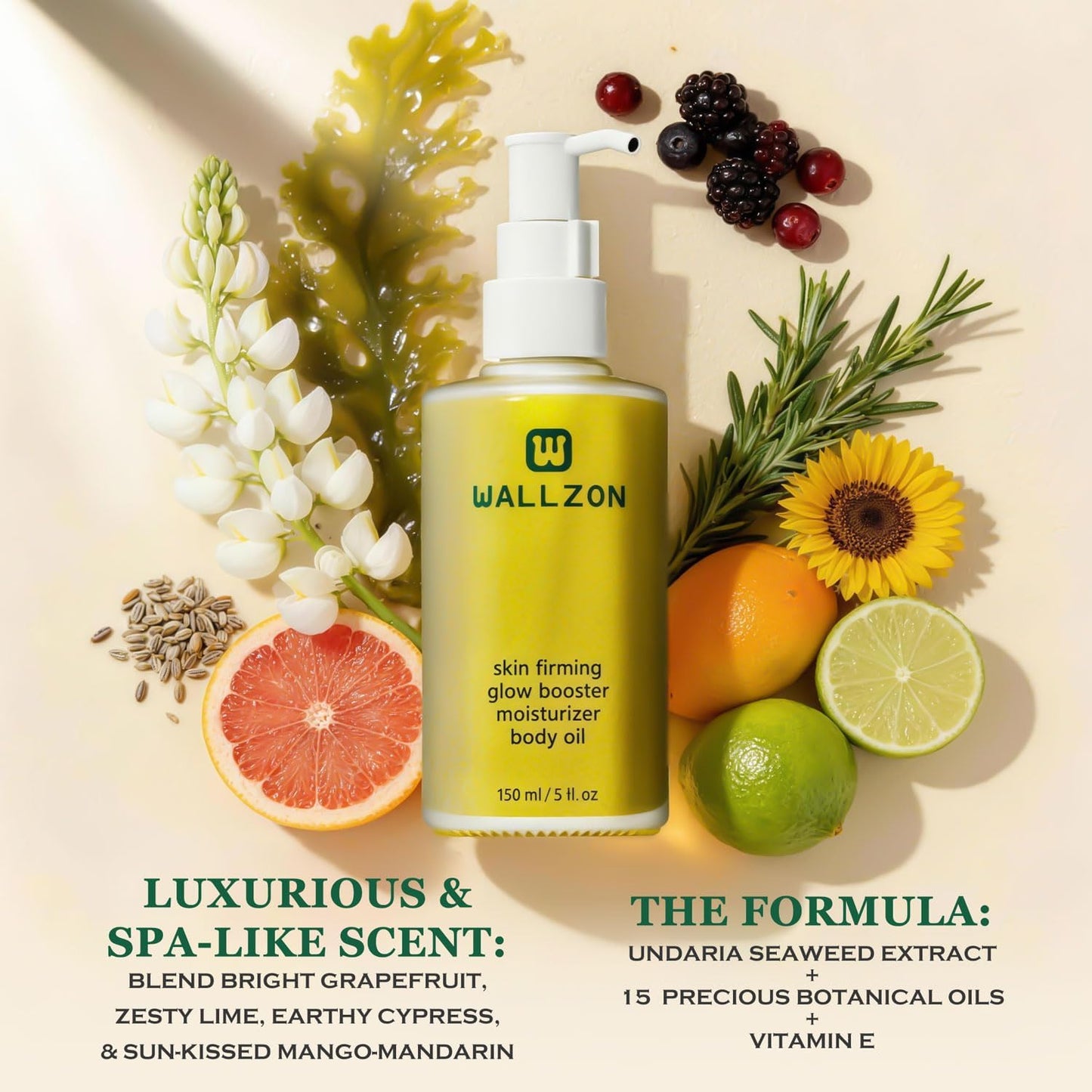 Firming & Nourishing Body Oil for Women with Seaweed Extract, 150Ml after Shower Skincare Oil, Non-Greasy, Lightweight, Fast-Absorbing, Improves Skin Elasticity, Citrus Scent