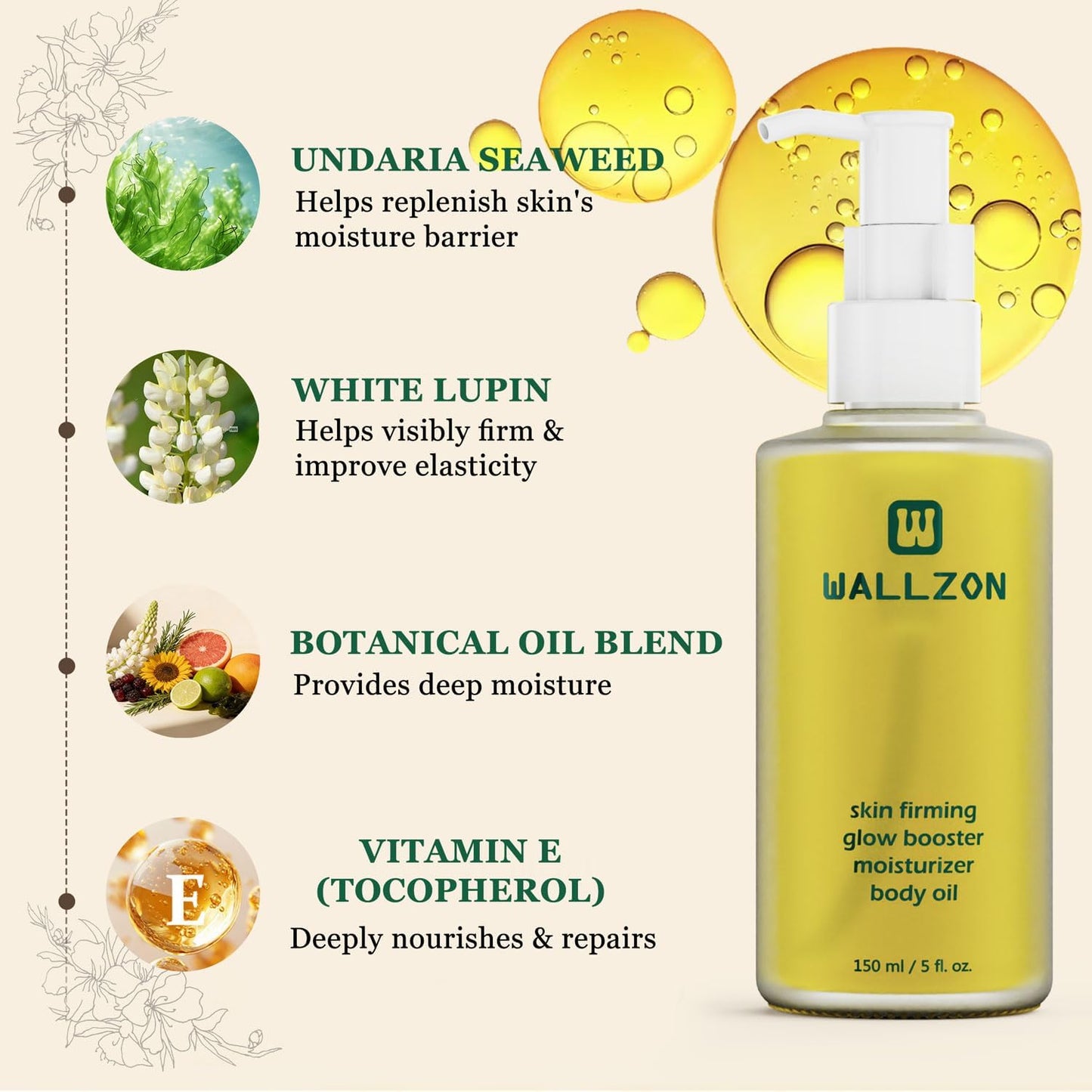 Firming & Nourishing Body Oil for Women with Seaweed Extract, 150Ml after Shower Skincare Oil, Non-Greasy, Lightweight, Fast-Absorbing, Improves Skin Elasticity, Citrus Scent