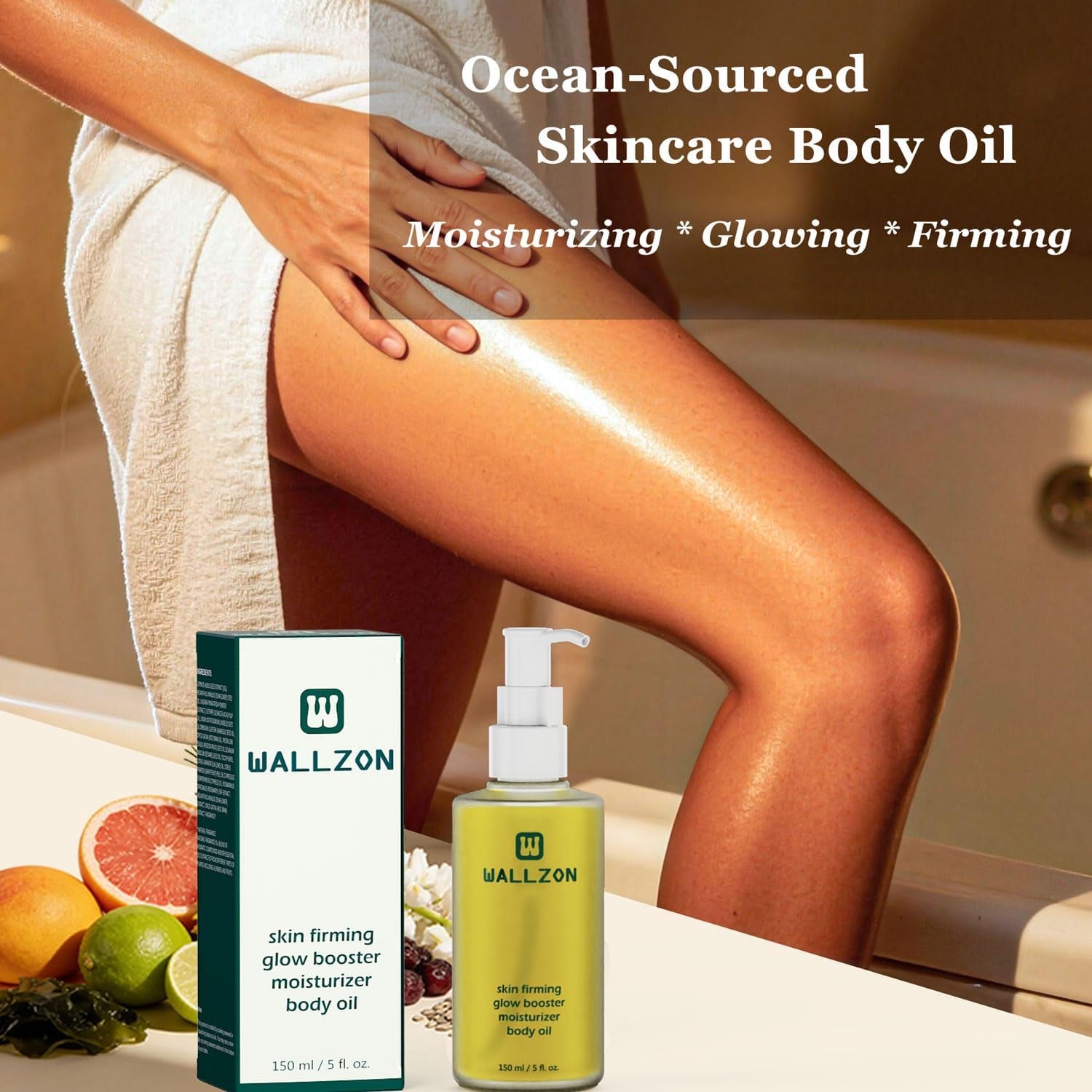 Firming & Nourishing Body Oil for Women with Seaweed Extract, 150Ml after Shower Skincare Oil, Non-Greasy, Lightweight, Fast-Absorbing, Improves Skin Elasticity, Citrus Scent