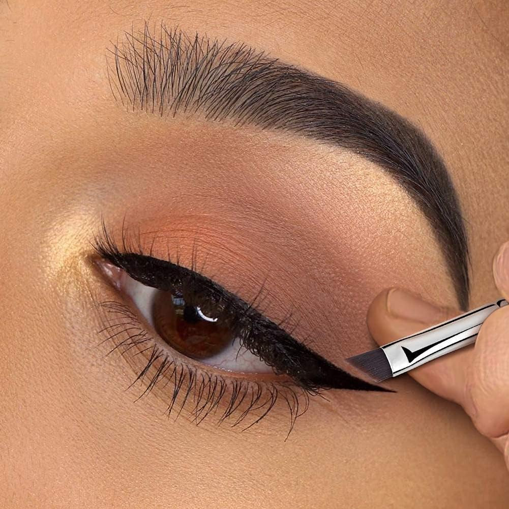 Eyeliner Brush, Eyeliner Makeup Brush 2PCS Makeup Angle Eyebrow Kabuki Brushes, Portable Eye Powder Foundation Brush, Beauty Cosmetic Tool (E835)