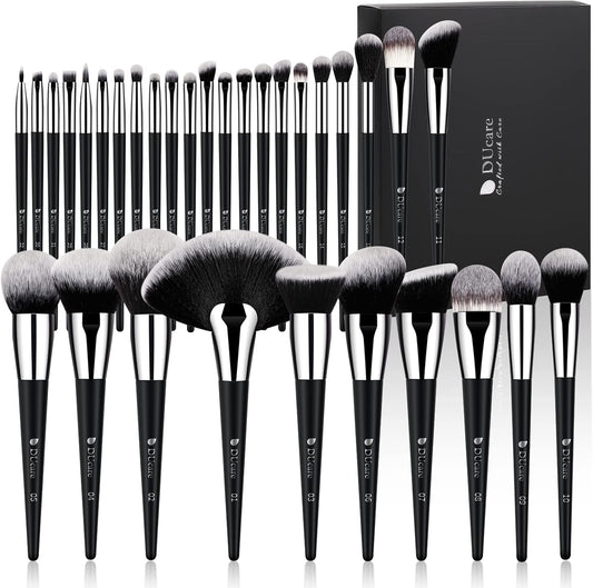 Premium 32-Piece Professional Makeup Brush Set - Synthetic Kabuki, Foundation, Blending, Face Powder, Blush, Concealer, and Eyeshadow Brushes