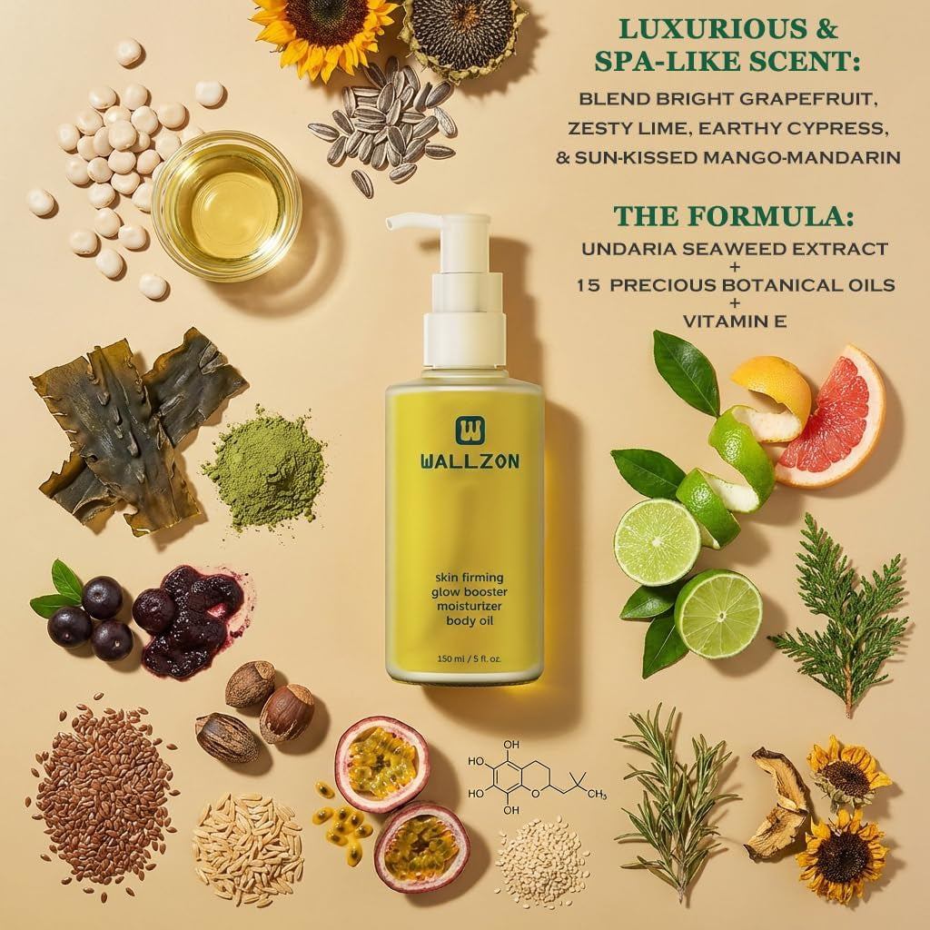 Firming & Nourishing Body Oil for Women with Seaweed Extract, 150Ml after Shower Skincare Oil, Non-Greasy, Lightweight, Fast-Absorbing, Improves Skin Elasticity, Citrus Scent