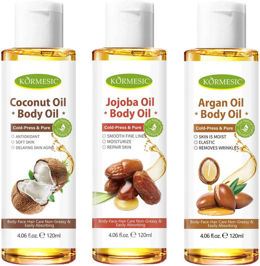 [Pack of 3]  Pure Natural Body Oil for Dry Skin, Super Moisturize and Anti-Aging, Organic Body Oils for Face, Hair, Nails, Massage, Stretch Marks, Vegan Body Skin Care Oil for Women -120Ml*3